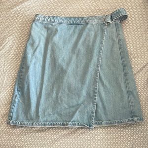 Denim wrap mini skirt with belt and button